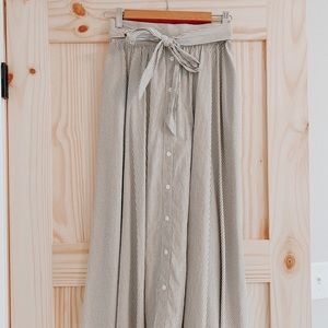 Striped pleated midi skirt